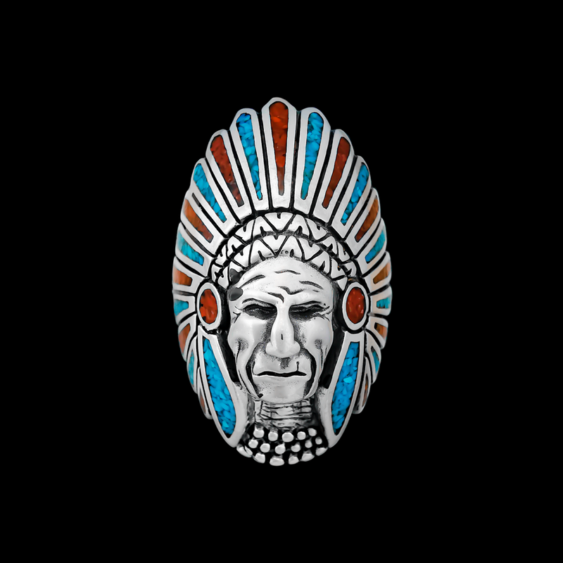 Large Native American Chief Headdress Ring