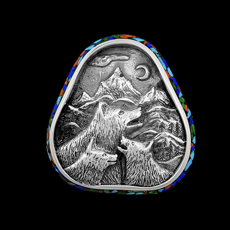 Howling Wolves Scene Bolo - Mainland Silver