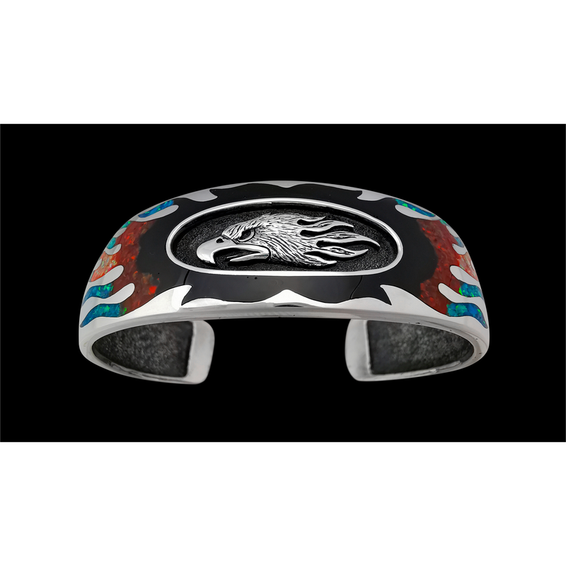 Customizable Sterling Silver screaming Eagle cuff Bracelet, Birthstone Bracelets, Eagle Bracelet Jewelry, Navajo thunderbird Bracelet - Mainland Silver