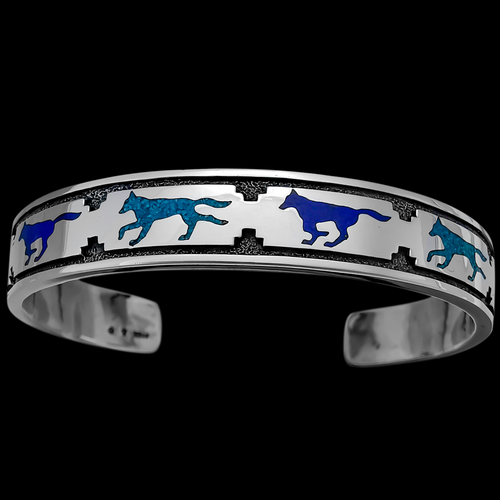 Customizable Bracelet, Sterling Silver Bracelet, Wolf Bracelet, Wolf Jewelry, Running Wolf Bracelet, Mountain Wolves, Gemstone Bracelet - Mainland Silver