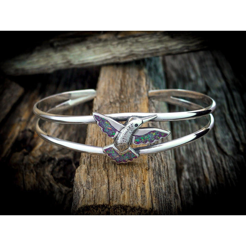 Customizable Sterling Silver Hummingbird cuff Bracelet, Humming bird, Hummingbird Jewelry, Hummingbird Cuff - Mainland Silver