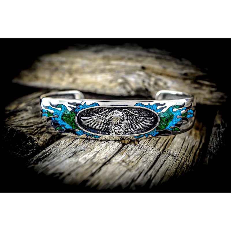 Customizable Sterling Silver Eagle cuff Bracelet, Birthstone Bracelets, Eagle Bracelet Jewelry, Navajo thunderbird Bracelet - Mainland Silver