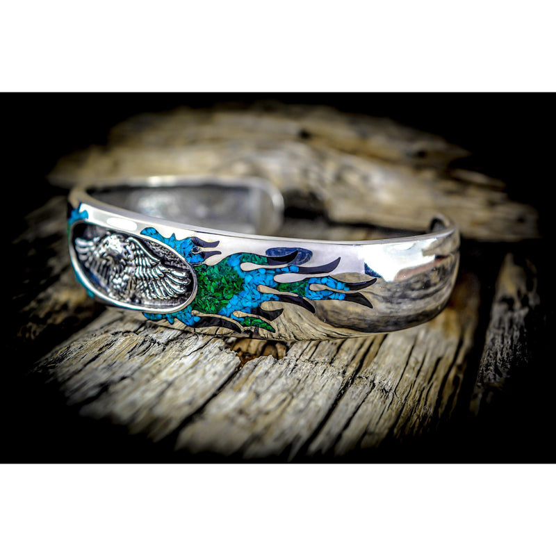Customizable Sterling Silver Eagle cuff Bracelet, Birthstone Bracelets, Eagle Bracelet Jewelry, Navajo thunderbird Bracelet - Mainland Silver