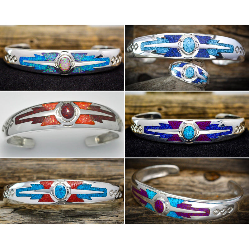 Customizable Sterling Silver cuff Bracelet, Opal Birthstone Bracelets, Natural Gemstone Bracelet, Mixed Stone cuff Bracelet, Custom Bracelet - Mainland Silver