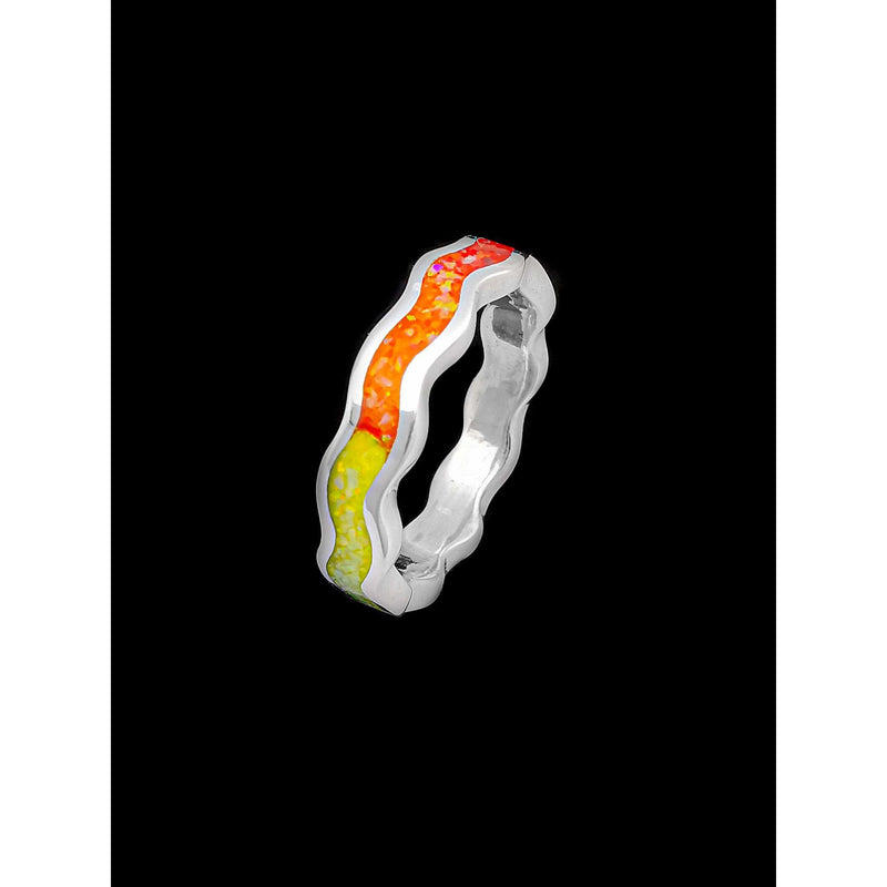 Rainbow Pride Wavy Band,  Gemstone Ring, Wedding Ring, 925 Sterling Silver wave ring, Stackable Ring
