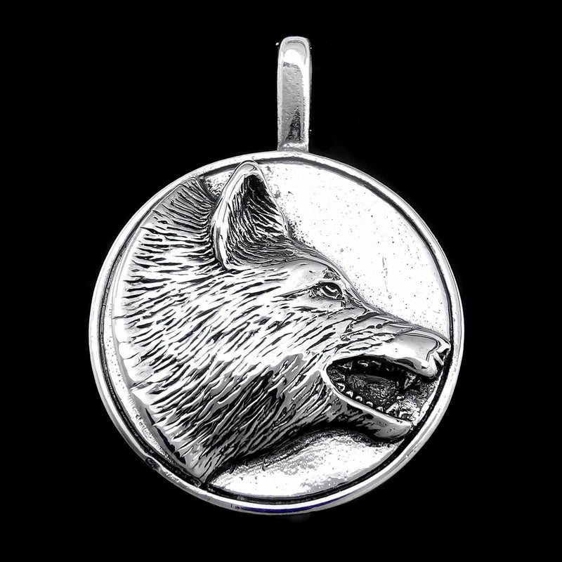 Wolf Pendant, 925 Sterling Pack Leader pendant, Southwestern Wolf Pendant, Growling, Protector - Mainland Silver