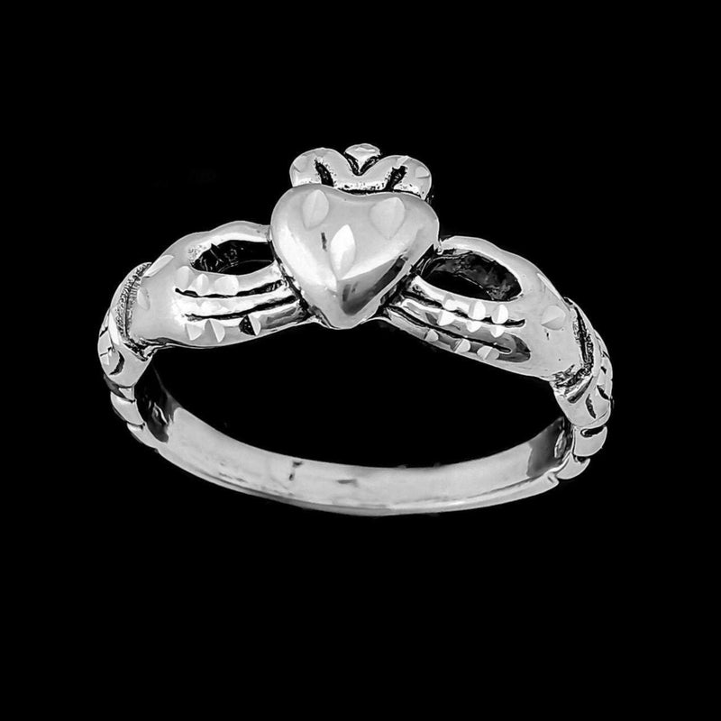 Claddagh Promise Ring, Promise Ring, Diamond Cut Ring, Celtic Promise Ring - Mainland Silver