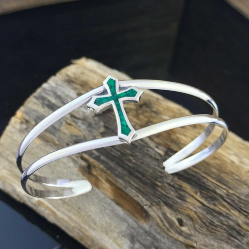 Customizable Sterling Silver Cross cuff Bracelet, Religious, Christian, Cross Jewelry, Cuff - Mainland Silver