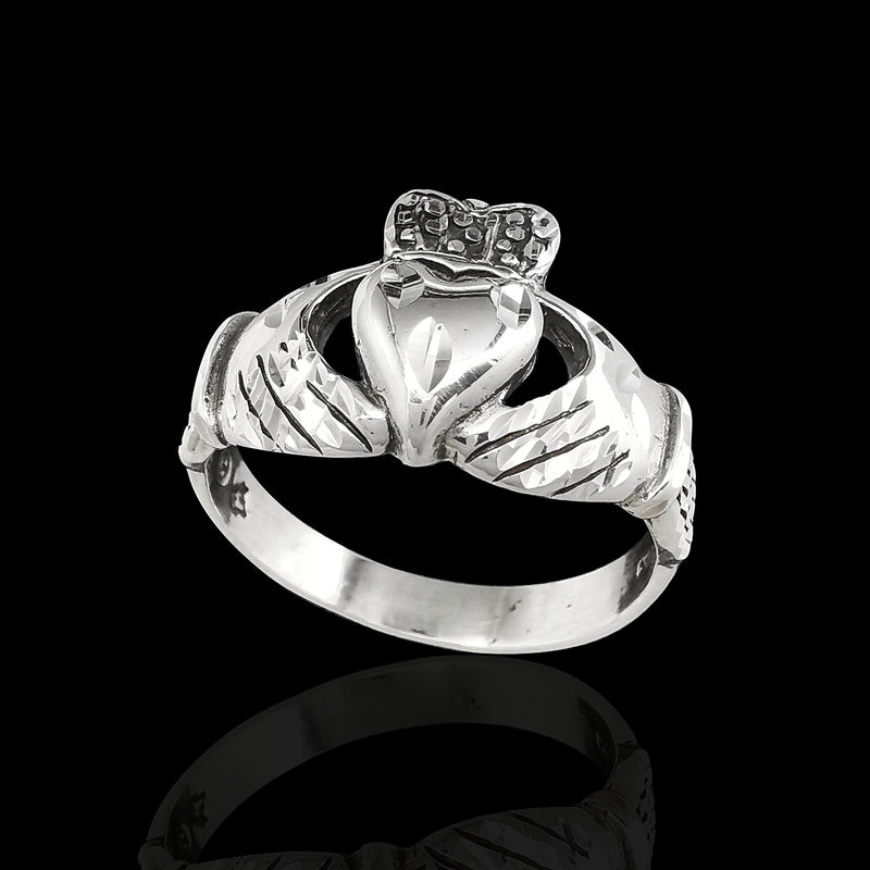 Diamond Cut Large Claddagh Promise Ring
