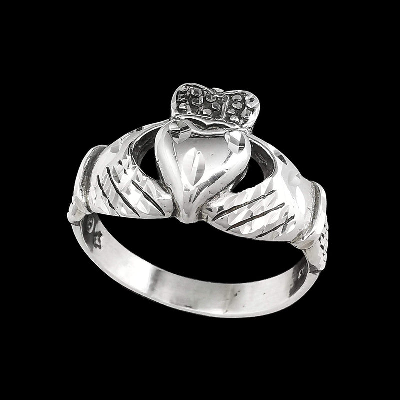 Diamond Cut Large Claddagh Promise Ring