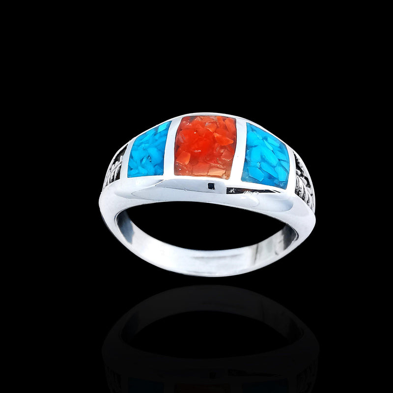 Small Double Leaf Triple Inlay Ring - Mainland Silver