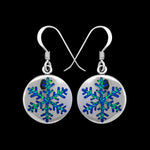 925 Sterling Silver Earrings, Round, Circle, Winter, Snowflake, Snow, Christmas, Holidays