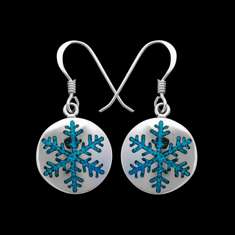925 Sterling Silver Earrings, Round, Circle, Winter, Snowflake, Snow, Christmas, Holidays