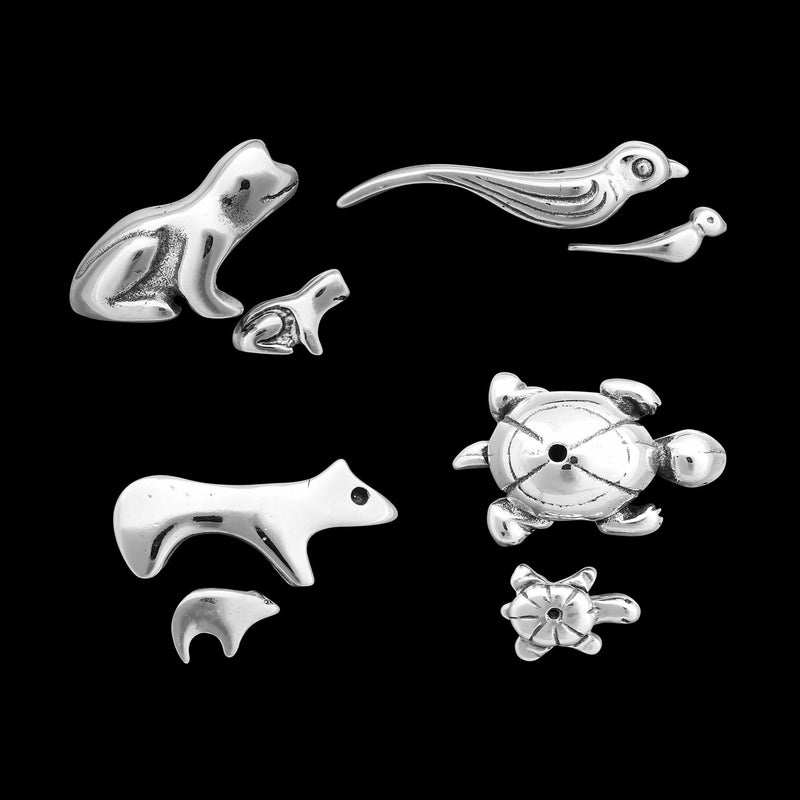 925 Sterling Silver Native American Inspired Fetish Earrings, Bear, Roadrunner, Turtle, Frog, Two sizes available