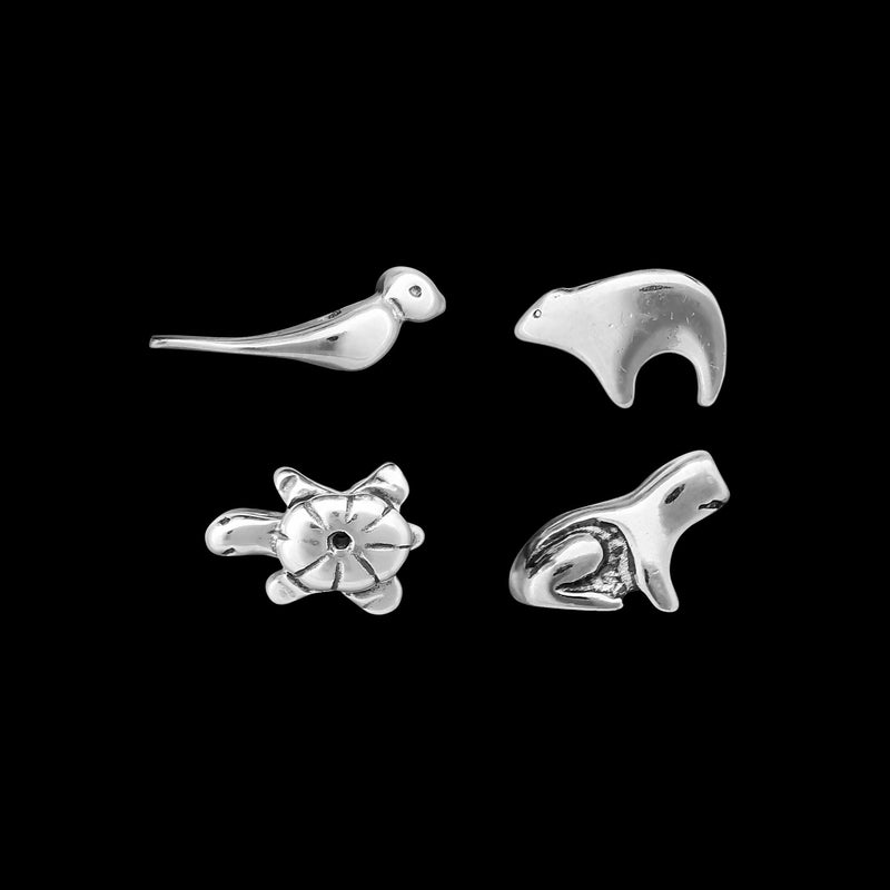 925 Sterling Silver Native American Inspired Fetish Earrings, Bear, Roadrunner, Turtle, Frog, Two sizes available