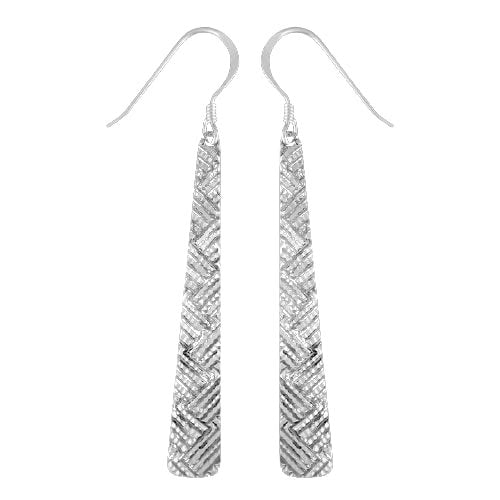 Sterling Silver Alternating Diagonals Dangle Earrings