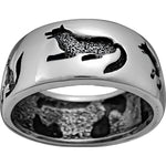 Size 10-925 Sterling Silver Wolf Poses Ring, Detailed Wolf Design, Handmade Nature Band, Handcrafted Animal Jewelry