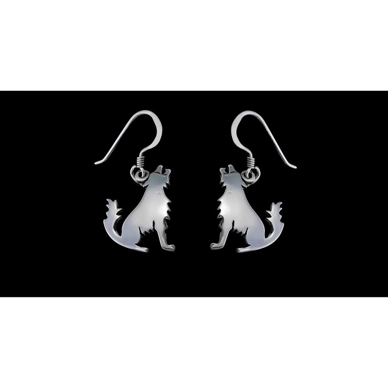 Howling Wolf Earrings • 925 Sterling Silver • Moon and Stars Design • Wolf Lover Jewelry