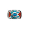 Size 5.75-925 Sterling Silver Turquoise, Red Coral, & Resin Southwestern Arrow Band, Handmade Oval Center Ring, Geometric Gemstone Jewelry