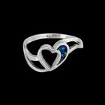 Size 6-925 Sterling Silver Heart Azurite Chip Ring, Hollow Two Prong Asymmetrical Design, Handmade Gemstone Jewelry, Statement Birthstone Band