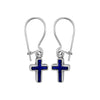 925 Sterling Silver Lapis Lazuli Cross Earwire Earrings, Handmade Gemstone Dangle Earrings, Handcrafted Religious Crucifix Jewelry