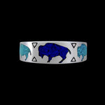 Sterling Silver Buffalo Ring • Turquoise and Lapis Lazuli Inlay • Running Bison Band • Tatanka Ivanbito • Navajo Handmade