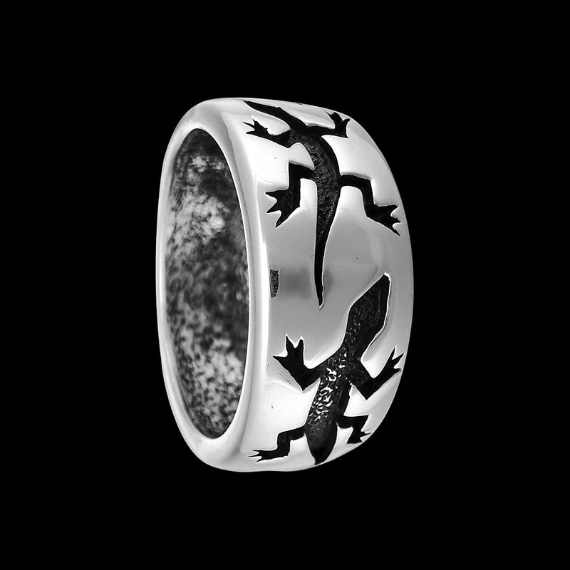 Size 10-925 Sterling Silver Gecko Band, Detailed Reptile Design, Handmade Nature Ring, Handcrafted Animal Jewelry