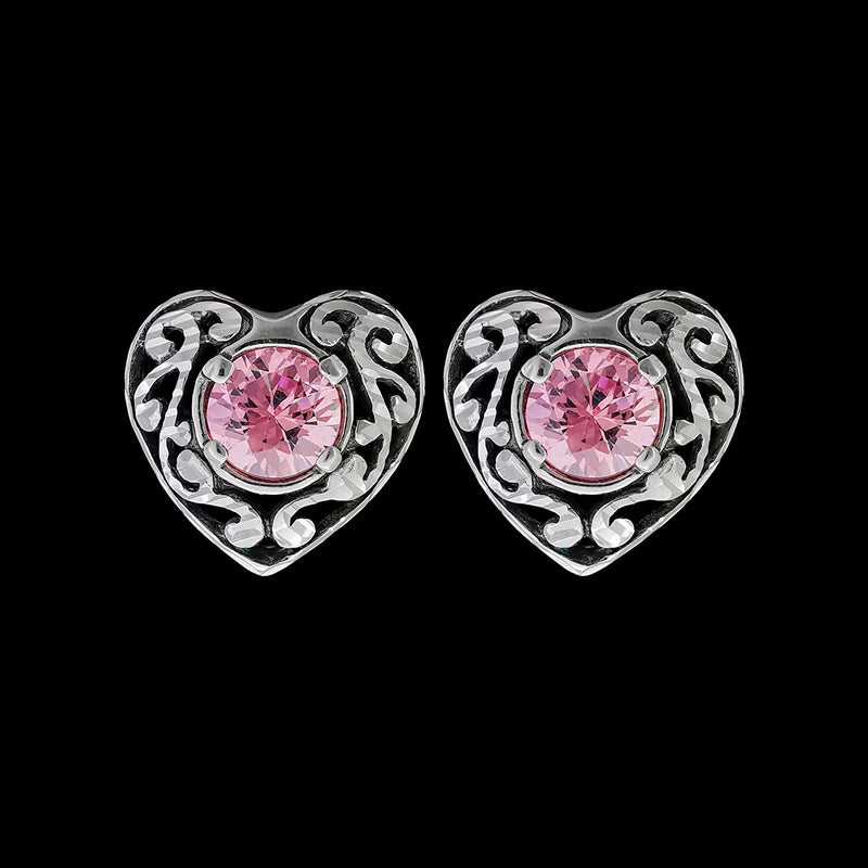 925 Sterling Silver Heart Earrings, Cubic Zirconia Earrings, Pink Earrings, Diamond Heart Earrings