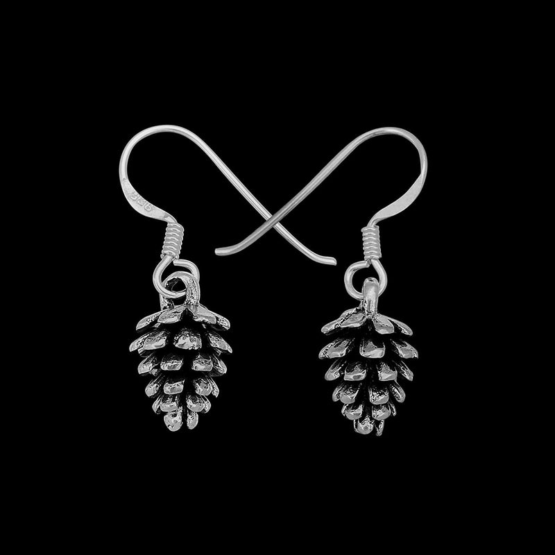 925 Sterling Silver Pine Cone Dangle Earrings
