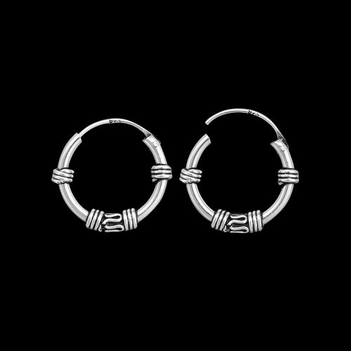 925 Sterling Silver Huggie Style Earrings, Bali Style, Full 13 mm Hoop