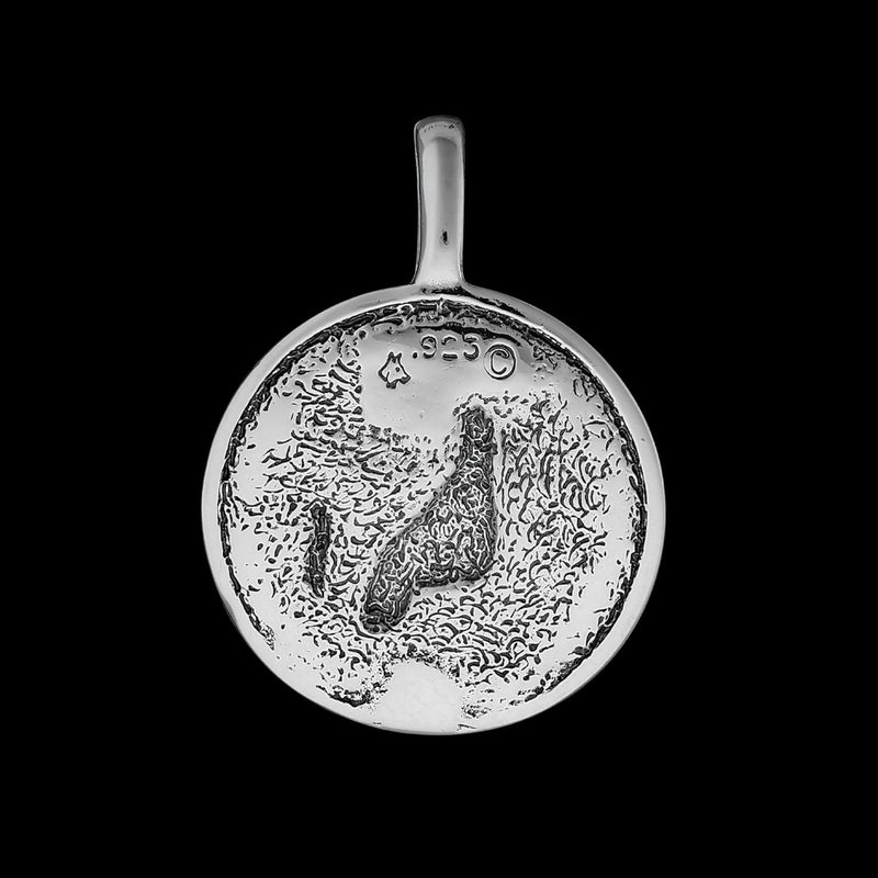 Sterling Silver Round Howling Wolf Pendant