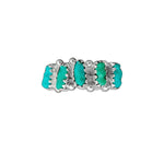 Size 6-925 Sterling Silver Oval Sleeping Beauty Turquoise Cabochon Ring, Segmented Rectangular Design, Handmade Gemstone Jewelry, Navajo Solitaire Stone Band