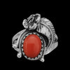 Size 6.5-925 Sterling Silver Floral Red Coral Cabochon Ring, Leaves & Flower Design, Handmade Gemstone Jewelry, Statement Birthstone Nature Band