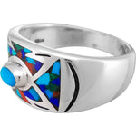 Size 11-925 Sterling Silver Southwestern Arrow Band, Turquoise Resin & Mixed Stones, Oval Stone, Geometric Pattern