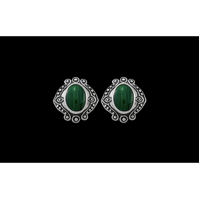 Malachite Wedding Earrings • 925 Sterling Silver • Handcrafted Bridal Jewelry