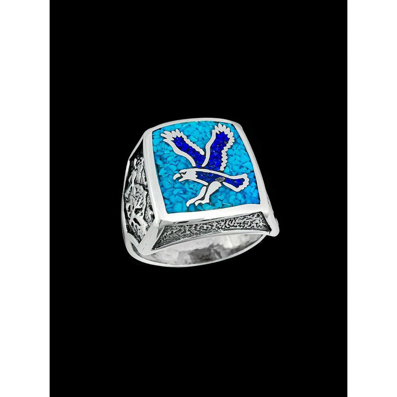 925 Sterling Silver Eagle Ring • Mountain Scene • Symbol of Freedom • Native American