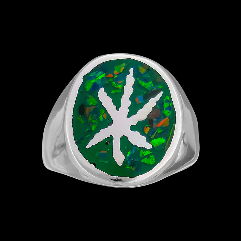 925 Sterling Silver Mary Jane Ring, Green Opal Cannabis Ring, Pot Leaf Ring, Pot Leaf Jewelry