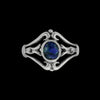 Size 6-925 Sterling Silver Round Azurite Cabochon Flower Ring, Budding Squash Blossom Design, Handmade Gemstone Jewelry, Statement Birthstone Band