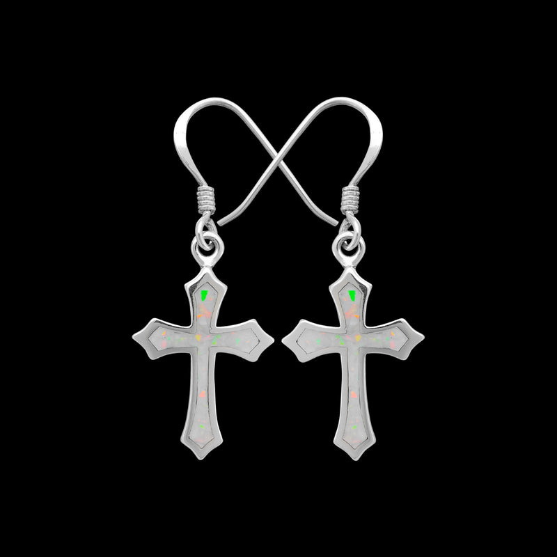 925 Sterling Silver Cross Earrings, Opal Cross Earrings, Christian Earrings