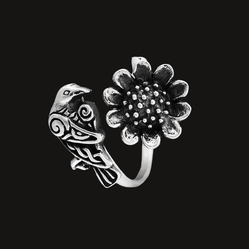 Beautiful 925 sterling silver Celtic Raven with a Sunflower in Bloom (8)