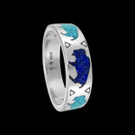 Sterling Silver Buffalo Ring • Turquoise and Lapis Lazuli Inlay • Running Bison Band • Tatanka Ivanbito • Navajo Handmade