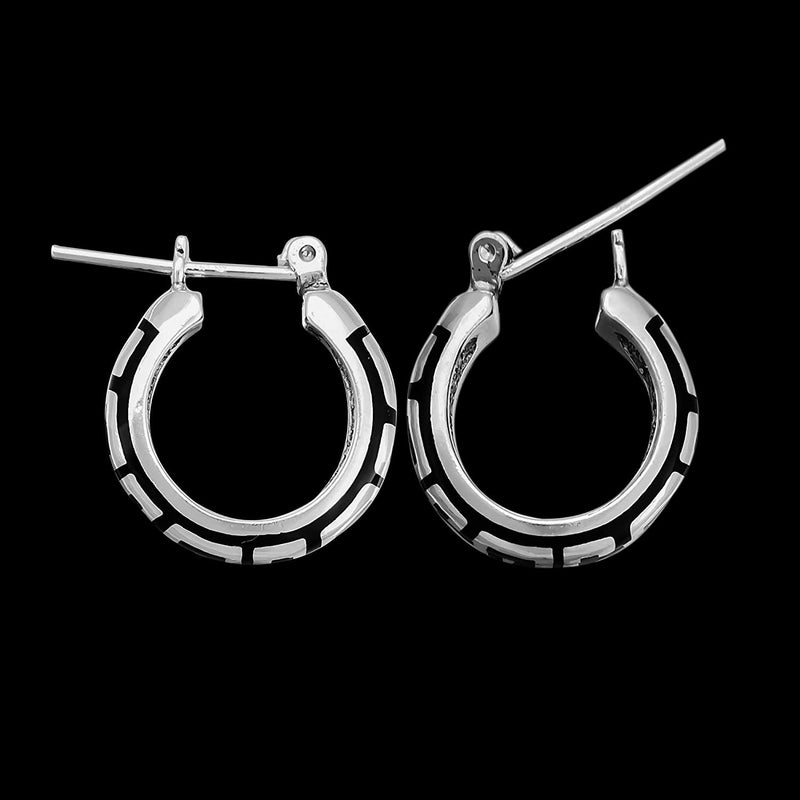 925 Sterling Silver Spiral Hoop Earrings inlaid with Black Resin