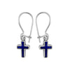 925 Sterling Silver Lapis Lazuli Cross Earwire Earrings, Handmade Gemstone Dangle Earrings, Handcrafted Religious Crucifix Jewelry