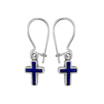 925 Sterling Silver Lapis Lazuli Cross Earwire Earrings, Handmade Gemstone Dangle Earrings, Handcrafted Religious Crucifix Jewelry