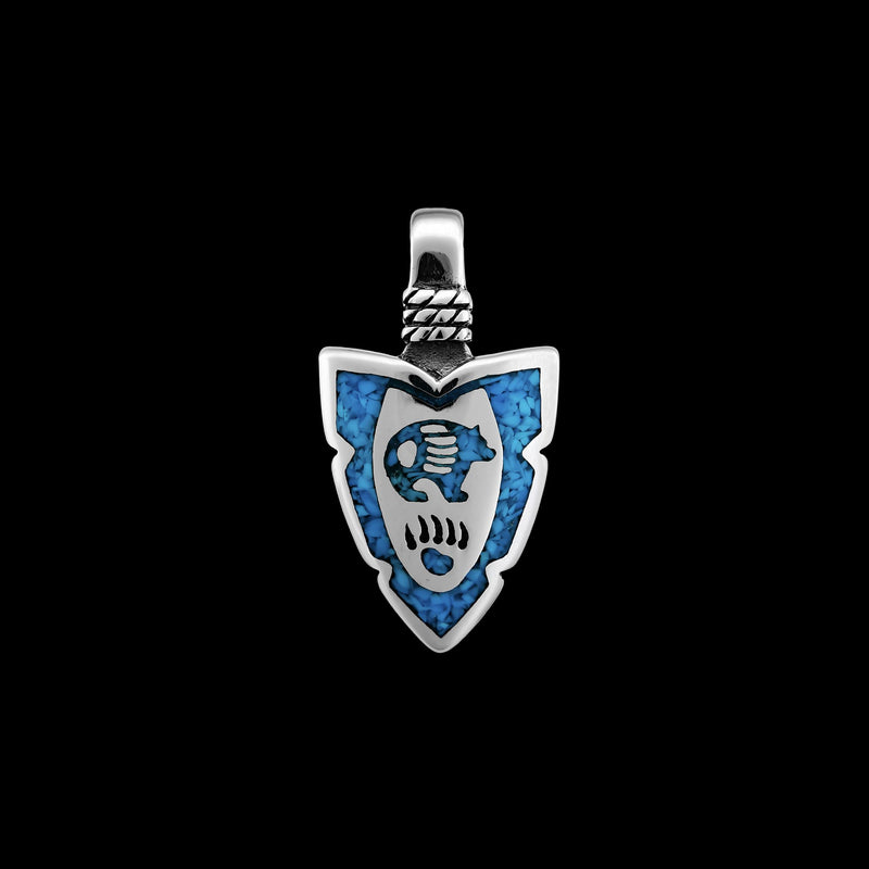 Bear Pendant, Arrowhead pendant, Turquoise Inlay, 925 Sterling Silver