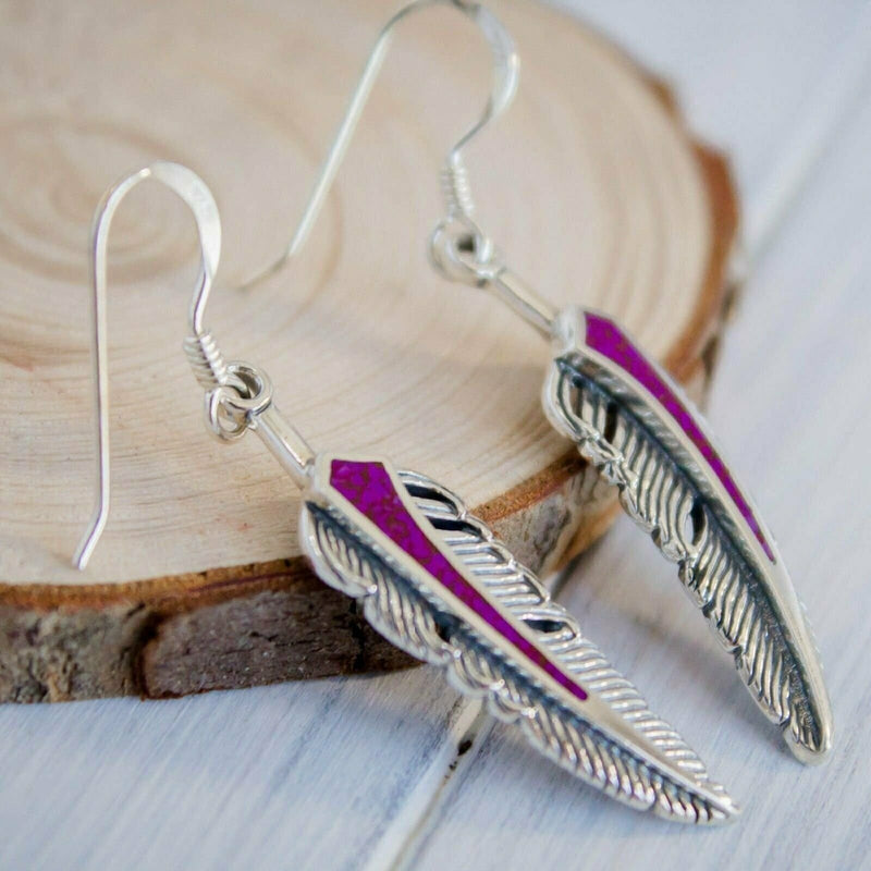 Bird Feather Earrings • 925 Sterling Silver • Handcrafted Feather Dangle Earrings