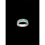 925 Sterling Silver Tetris Ring - Tribal Band with Turquoise and Coral Accents