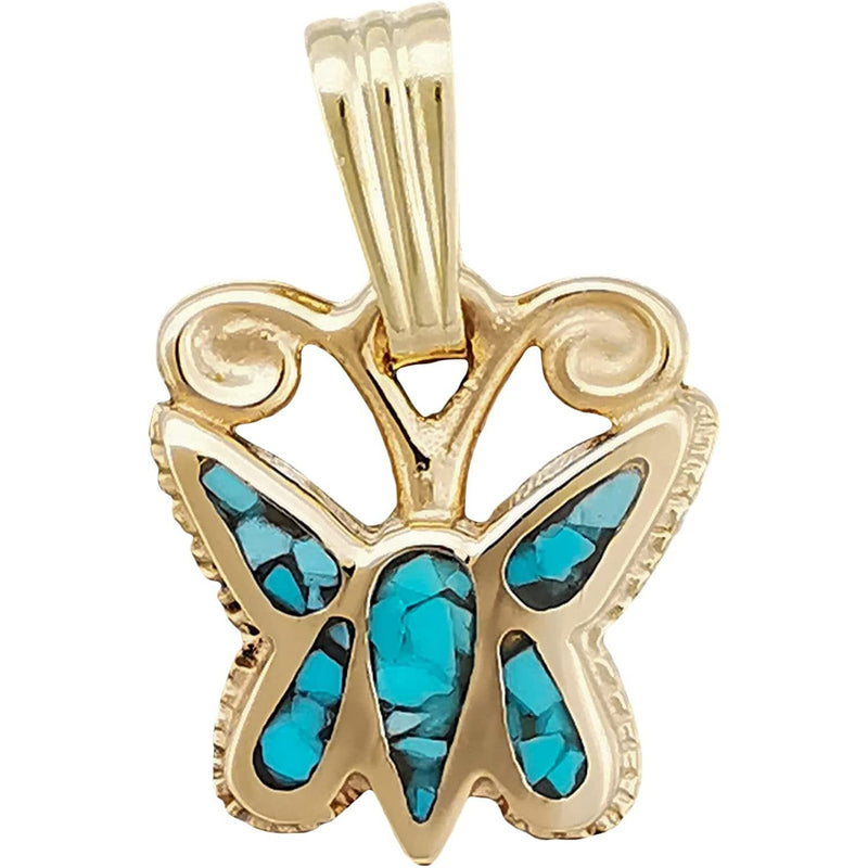 Gold Butterfly Pendant, Turquoise Butterfly pendant, 14Kt Gold Butterfly, Navajo Made Pendant