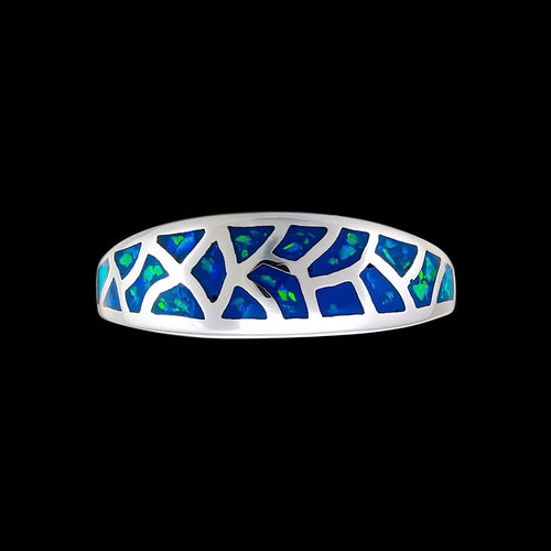 Size 7-925 Sterling Silver & Blue Opal Mosaic Band, Abstract Gemstone Band, Handcrafted Birthstone Jewelry