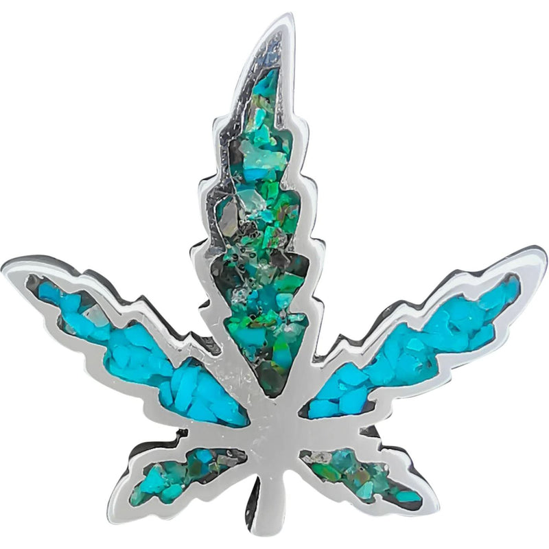 Medium Marijuana Leaf Pendant inlaid with Green and Blue Turquoise